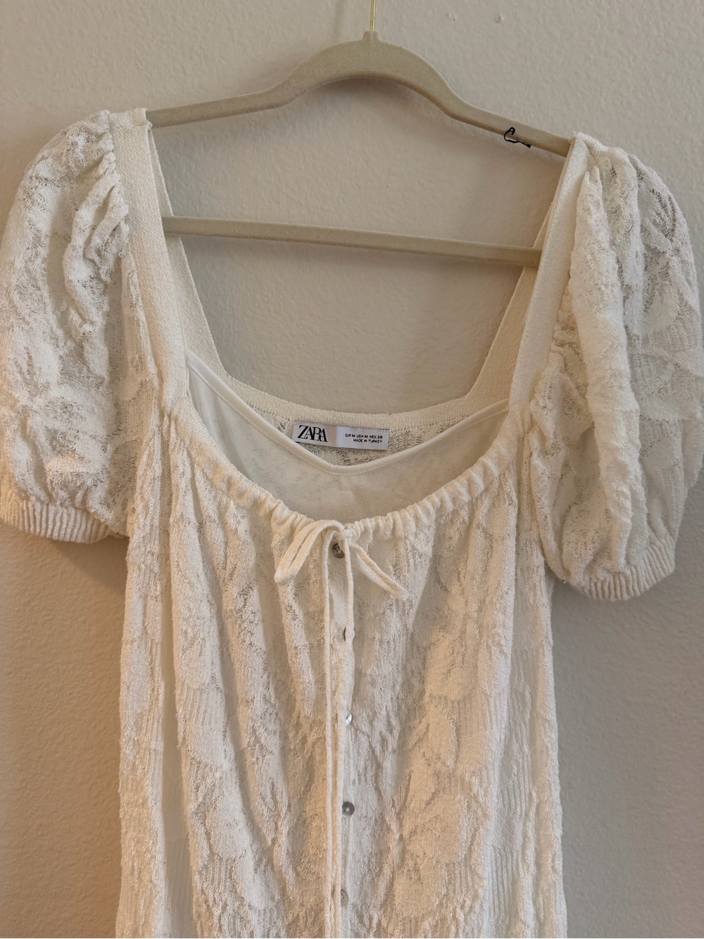 Zara Cream Lace Button-Front Midi Dress, Size Medium - Picture 5 of 7